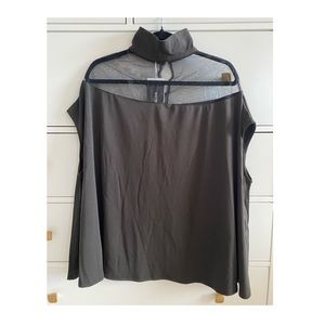 Batwing Sleeve see-through High-Neck Black Mesh Top